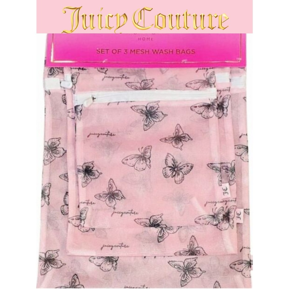 Juicy Couture Home Set Of 3 Butterflies Script Logo Mesh Wash Bags
